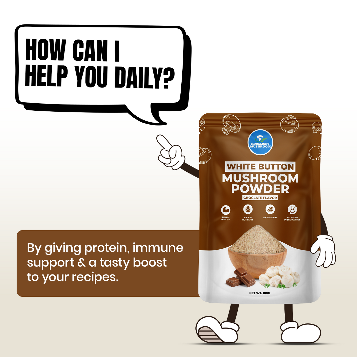 Moonlight Mushroom – Chocolate Flavoured White Button Mushroom Powder