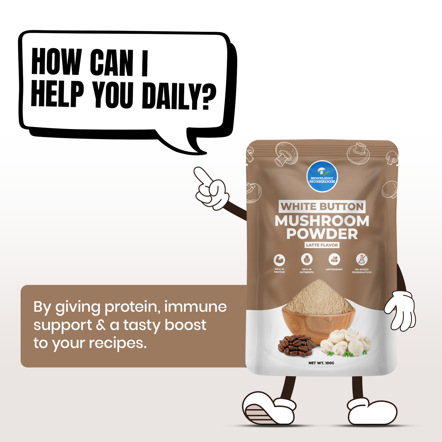 Moonlight Mushroom – Latte Flavoured White Button Mushroom Powder
