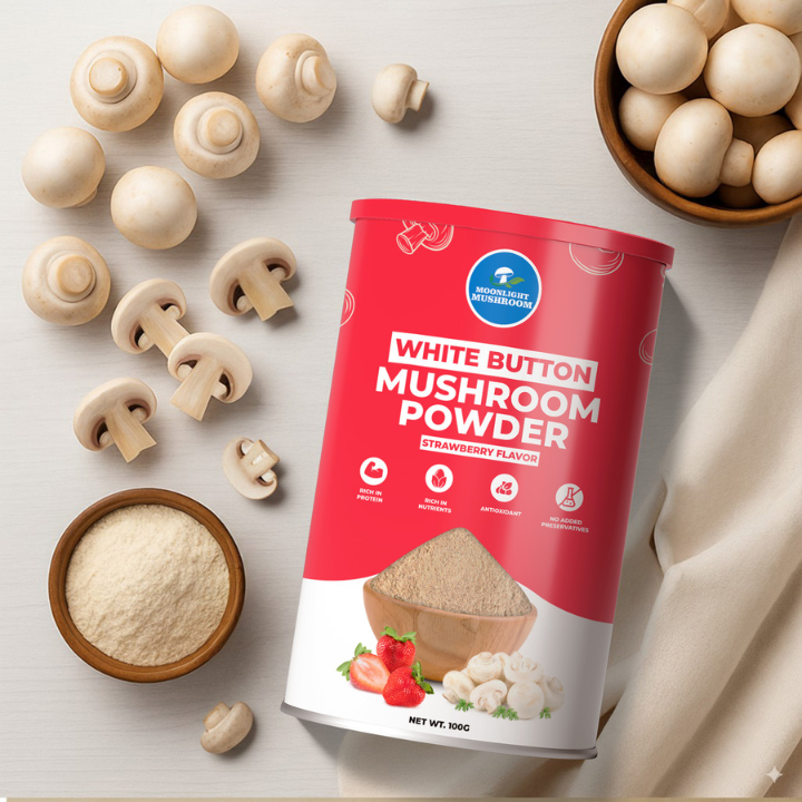 Moonlight Premium – Strawberry Flavoured White Button Mushroom Powder Can