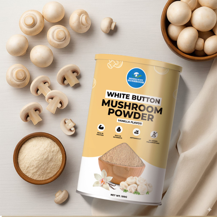 Moonlight Premium – Vanilla Flavoured White Button Mushroom Powder Can