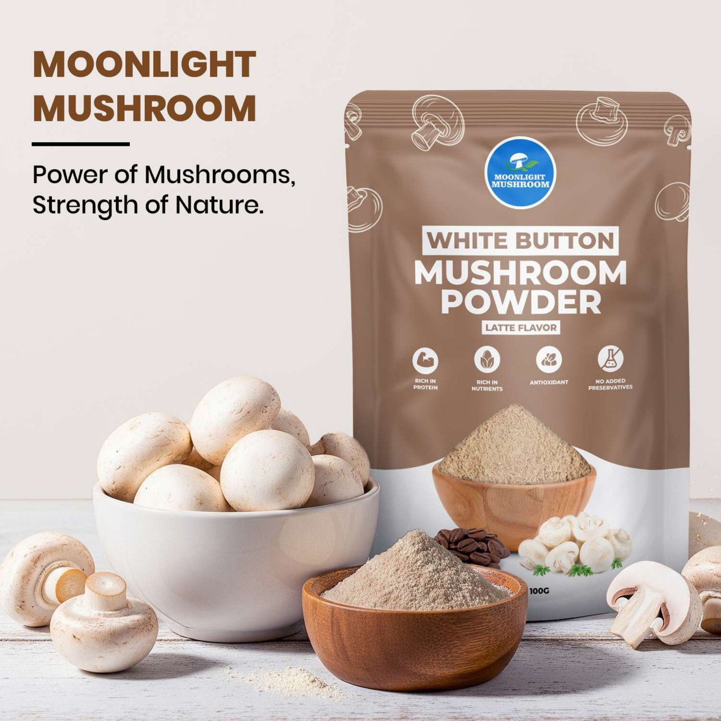 Moonlight Mushroom – Latte Flavoured White Button Mushroom Powder
