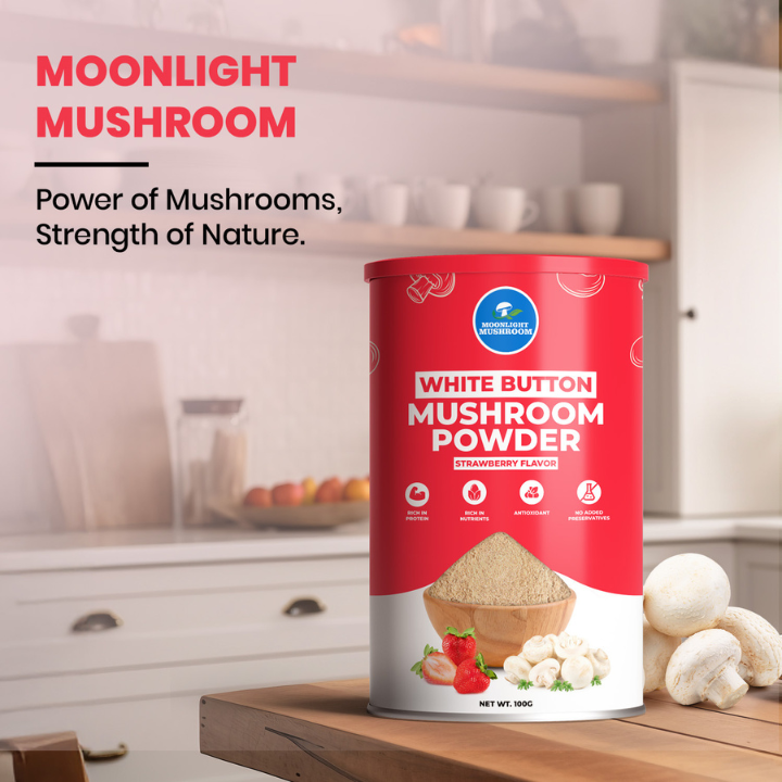 Moonlight Premium – Strawberry Flavoured White Button Mushroom Powder Can