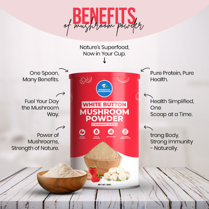 Moonlight Premium – Strawberry Flavoured White Button Mushroom Powder Can